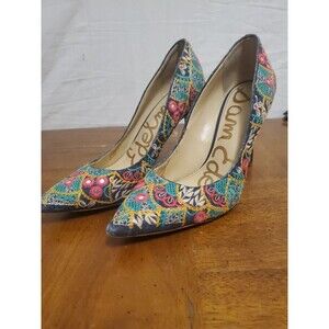Sam Edelman Hazel Colorful Floral Paisley Embroidered Heels Shoes Size 7.5